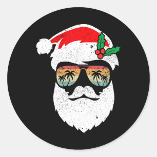 Sticker Rond Santa Face Retro Lunettes de soleil Hawaii Noël Xm