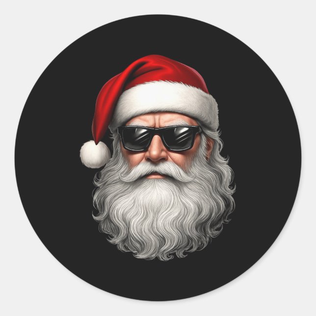 Sticker Rond Santa Face Retro Sungles Funny Christmas Pajama Me (Devant)