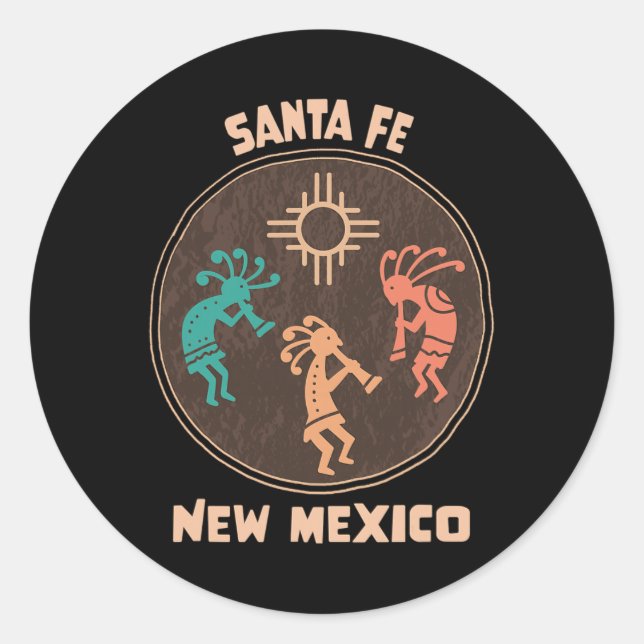 Sticker Rond Santa Fe New Mexico Kokopelli Vacation Souvenir  (Devant)