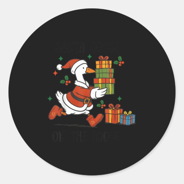 Sticker Rond Santa Goose On The Loose Merry Goosemas Christmas  (Devant)