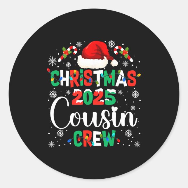Sticker Rond Santa Hat Christmas 2025 Cousin Crew Xmas Matching (Devant)