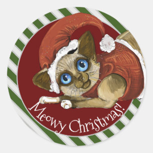 Sticker Rond Santa Hat&Coat Christmas Kitty