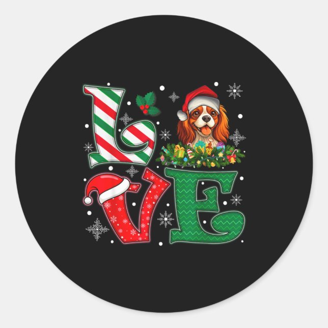 Sticker Rond Santa Hat Love Cavalier King Charles Spaniel Dog X (Devant)