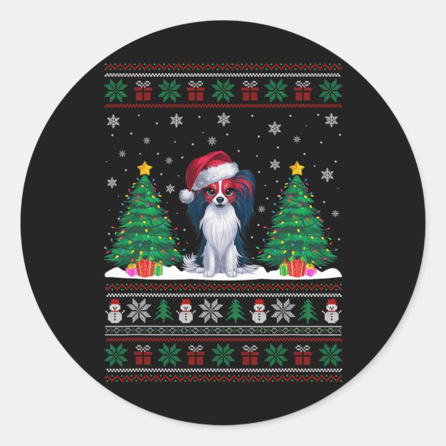 Sticker Rond Santa Hat Papillon Chien Noël Lumières des arbres  (Devant)