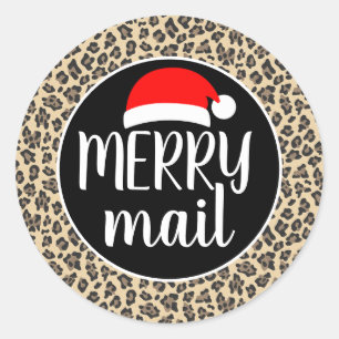 Sticker Rond Santa Hat Poster de animal Leopard Merry Mail