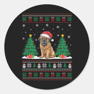 Sticker Rond Santa Hat Tibétain Mastiff Chien Xmas Arbre Lumièr