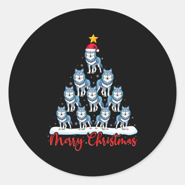 Sticker Rond Santa Hat Ugly Xmas Funny Wolf Christmas Tree  (Devant)