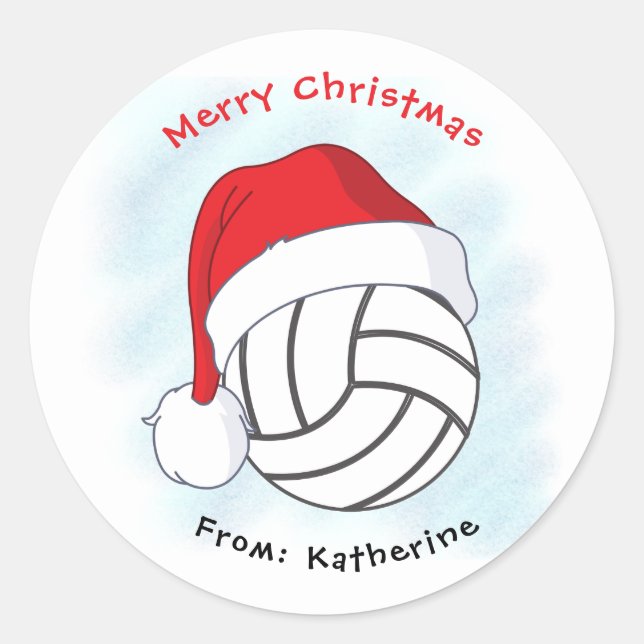 Sticker Rond Santa Hat Volleyball Joyeux Noël (Devant)