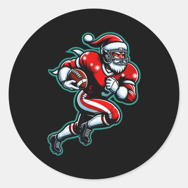 Sticker Rond Santa Playing American Football Christmas Women Me (Devant)