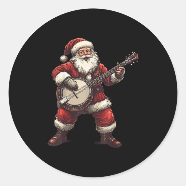Sticker Rond Santa Playing Banjo Funny Banjo Player Bluegr Chri (Devant)