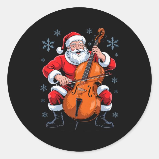 Sticker Rond Santa Playing Cello Funny Holiday Chrismas Xmas Pa (Devant)