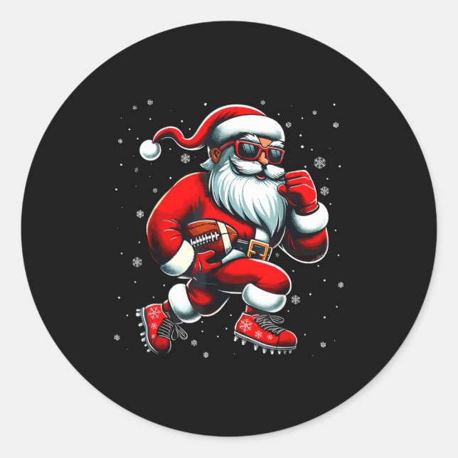 Sticker Rond Santa Playing Football Men Boys Christmas Football (Devant)