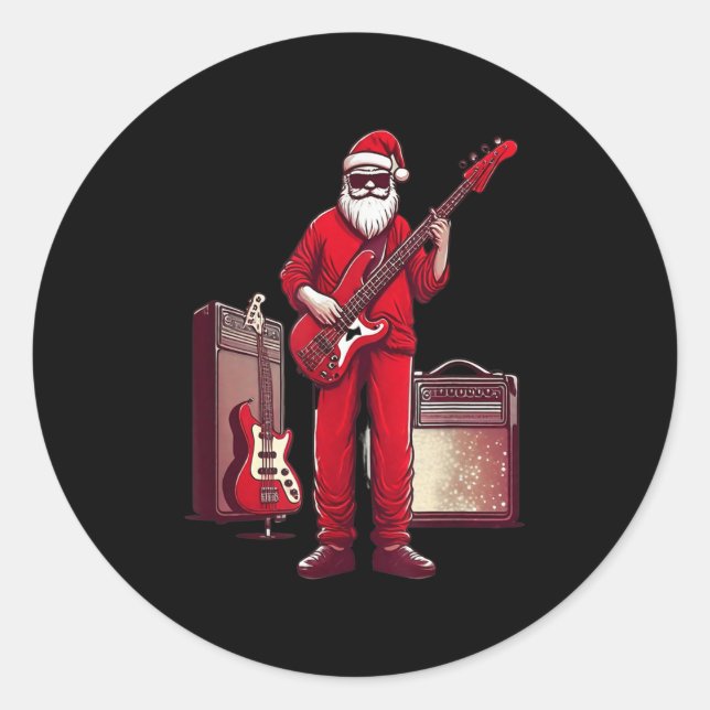 Sticker Rond Santa Playing Guitar B Christmas Pajama Musician B (Devant)