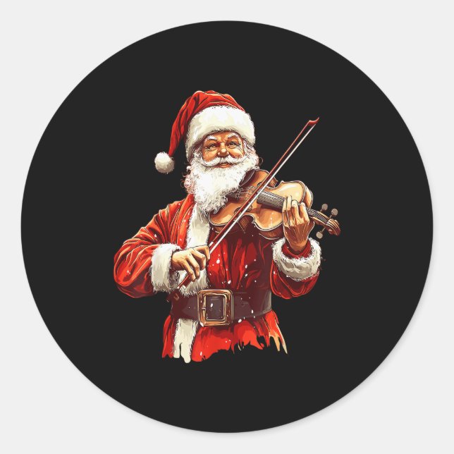 Sticker Rond Santa Playing Violin Funny Violin Player Violinist (Devant)