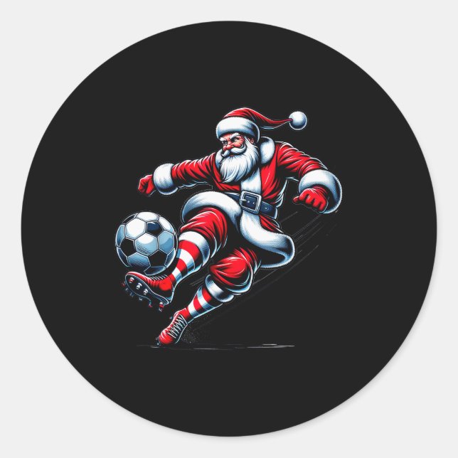 Sticker Rond Santa Plays Soccer Christmas Srts Women Men Kids  (Devant)