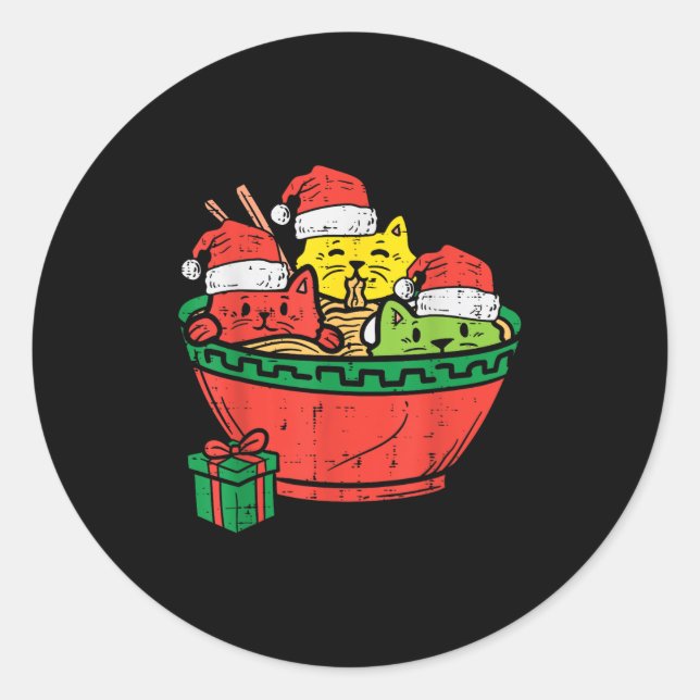 Sticker Rond Santa Ramen Cats Anime Christmas Xmas Kids Girls M (Devant)