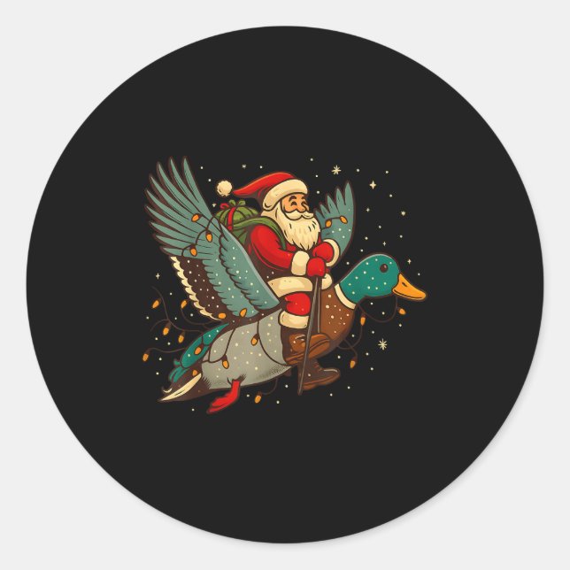 Sticker Rond Santa Riding Mallard Duck Funny Christmas Holiday  (Devant)
