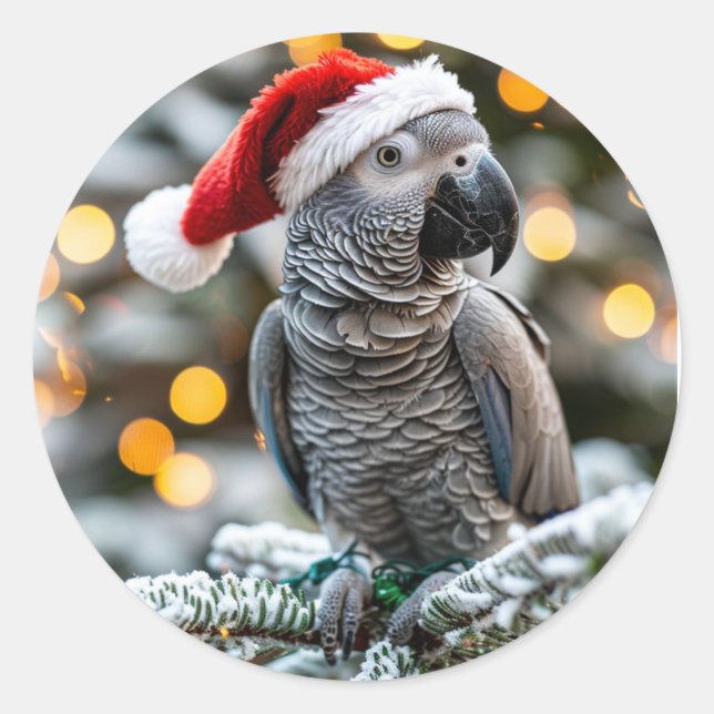 Sticker Rond Santa’s Little African Grey Helper  (Devant)