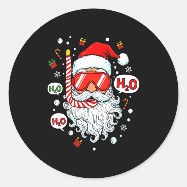 Sticker Rond Santa Scuba Diving Equipment Funny Scuba Diver Chr (Devant)