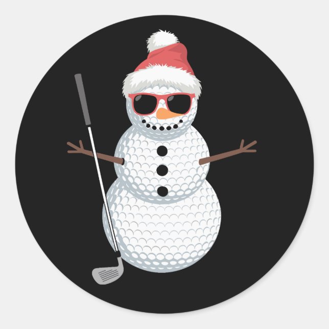 Sticker Rond Santa Snowman Golf Ball Christmas Golfer Gift  (Devant)