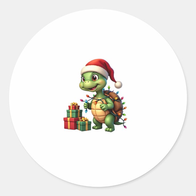 Sticker Rond Santa Turtle Christmas Ugly Sweater Funny Holiday  (Devant)