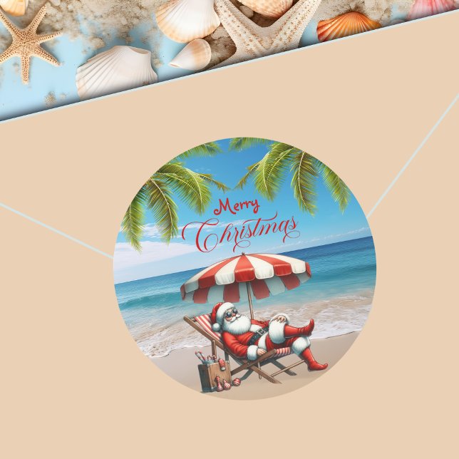 Sticker Rond Santa under a Beach Umbrella Christmas (Créateur téléchargé)