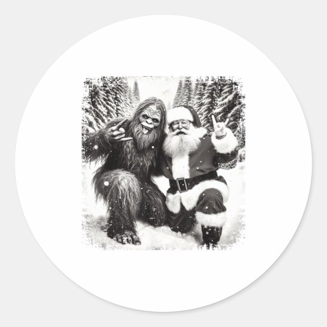 Sticker Rond Santa With Bigfoot Christmas Lights Funny Sasquatc (Devant)