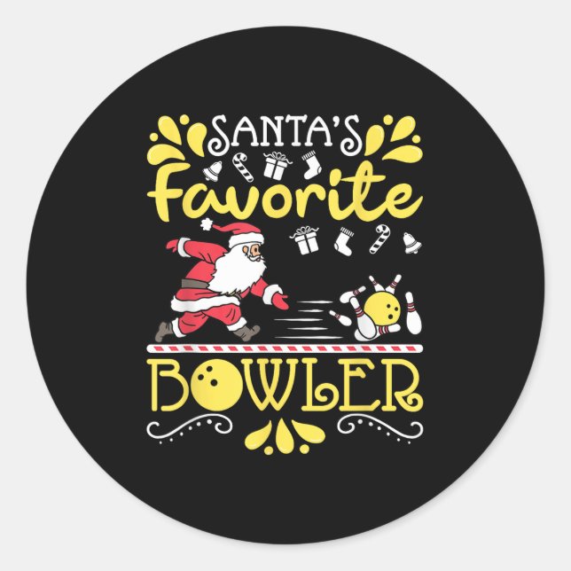 Sticker Rond Santa's Favorite Bowler Santa Claus Bowling Christ (Devant)