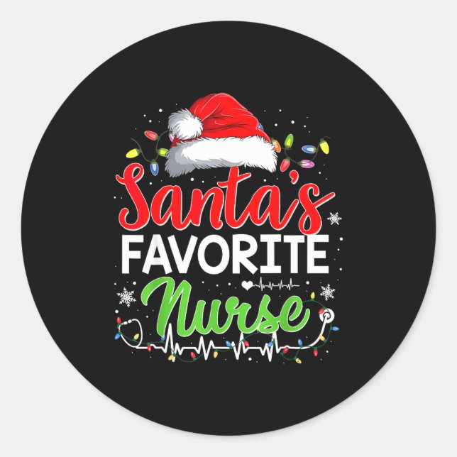 Sticker Rond Santa's Favorite Nurse Funny Christmas Nurse Xmas  (Devant)