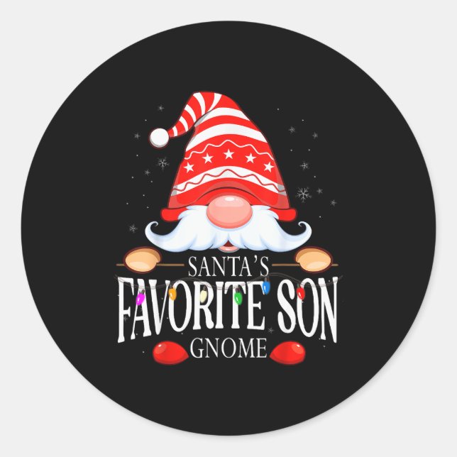Sticker Rond Santa's Favorite Son Gnome Matching Christmas Paja (Devant)