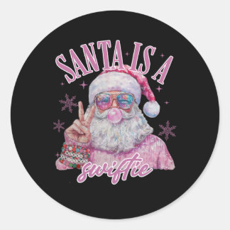 Sticker Rond Santa's Favorite Swifty Merry Christmas Groovy Xma