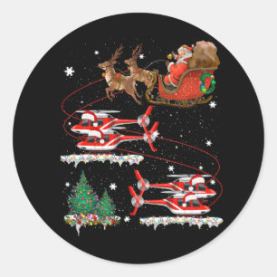 Sticker Rond Santas Sleigh Pilote de rennes d'hélicoptère Xmas 