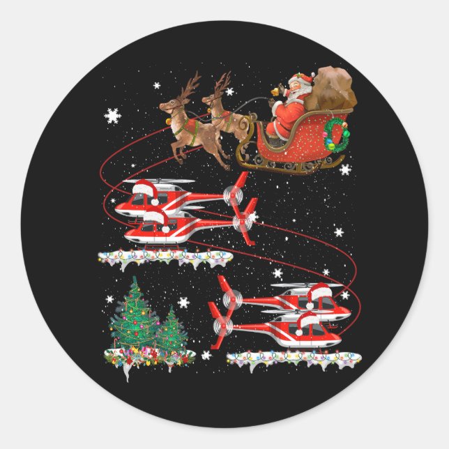 Sticker Rond Santas Sleigh Pilote de rennes d'hélicoptère Xmas  (Devant)