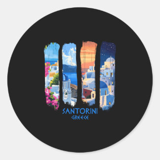 Sticker Rond Santorini Greece Thira Brushstroke Travel Souvenir