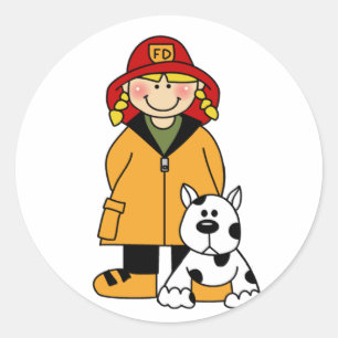 Sticker Rond Sapeur-pompier de fille avec des T-shirts et des