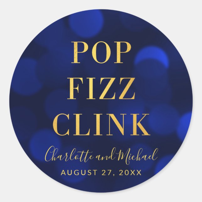 Sticker Rond Saphir Bleu Faux Or Pop Fizz Clink (Devant)
