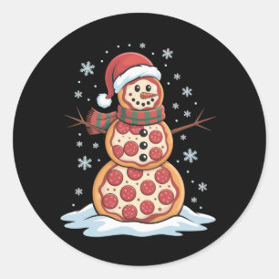 Sticker Rond Sapin à pizza Bonhomme de neige Chapeau du Père No