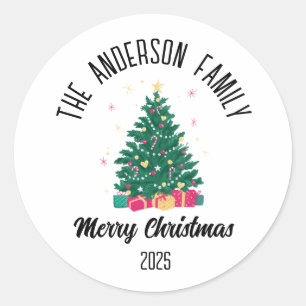 Sticker Rond Sapin de Noël avec lumières nom personnalisé