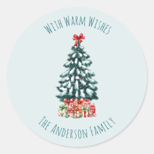 Sticker Rond Sapin de Noël élégant enneigé Personnalisé