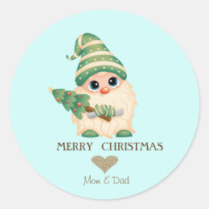 Sticker Rond Sapin de Noël Gnome Nordique Joyeux Noël