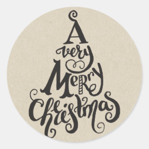 Sticker Rond Sapin de Noël Kraft Joyeux Noël