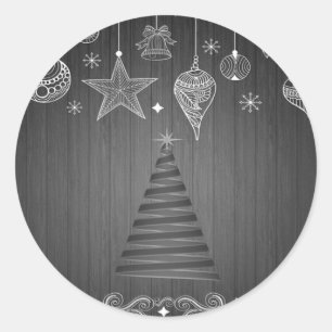 Sticker Rond Sapin de Noël, ornements de Noël blancs