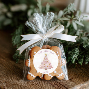 Sticker Rond Sapin de Noël Rose