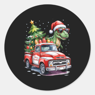 Sticker Rond Sapin de Noël Voiture Camion Dinosaure Trex Noël B