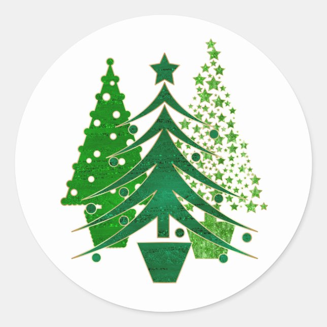 Sticker Rond Sapins de Noël en feuille d'or vert simulé (Devant)