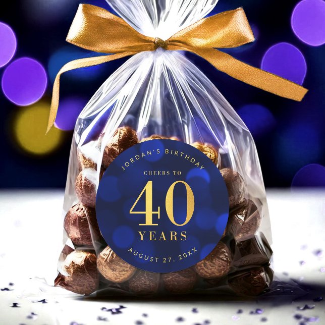 Sticker Rond Sapphire Blue Bokeh salue à 40 ans Anniversaire (Créateur téléchargé)
