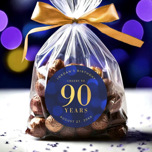 Sticker Rond Sapphire Blue Bokeh salue à 90 ans Anniversaire (Créateur téléchargé)