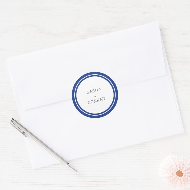 Sticker Rond Sapphire Blue Bold Bordure moderne Mariage (Enveloppe)
