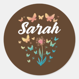 Sticker Rond Sarah Anniversaire Soeur Papillon Dandelion Nom
