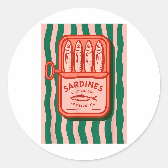 Sticker Rond Sardines Tinned Fish Retro Graphic Summer For Men  (Devant)